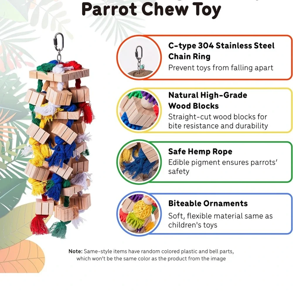 Medium/Large Parrot Toys & Cockatoo Toys, Durable Wooden Bird Chew Toy.